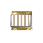 Vertical Stripes - White and Khaki Brown Gold Trim Italian Charm (9mm)
