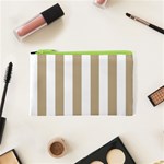 Vertical Stripes - White and Khaki Brown Canvas Cosmetic Bag (XS)