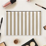 Vertical Stripes - White and Khaki Brown Cosmetic Bag (L)
