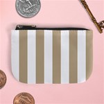 Vertical Stripes - White and Khaki Brown Mini Coin Purse