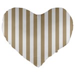 Vertical Stripes - White and Khaki Brown Large 19  Premium Heart Shape Cushion