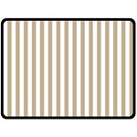Vertical Stripes - White and Khaki Brown Fleece Blanket (Large) (One Side)