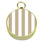 Vertical Stripes - White and Khaki Brown Gold Compass