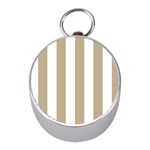 Vertical Stripes - White and Khaki Brown Silver Compass (Mini)