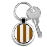 Vertical Stripes - White and Golden Brown Key Chain (Round)