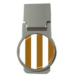 Vertical Stripes - White and Golden Brown Money Clip (Round)