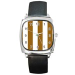 Vertical Stripes - White and Golden Brown Square Metal Watch