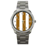 Vertical Stripes - White and Golden Brown Sport Metal Watch