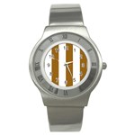 Vertical Stripes - White and Golden Brown Stainless Steel Watch