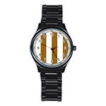 Vertical Stripes - White and Golden Brown Stainless Steel Round Watch