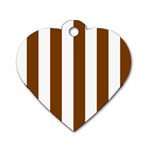 Vertical Stripes - White and Chocolate Brown Dog Tag Heart (One Side)