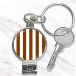 Vertical Stripes - White and Chocolate Brown Nail Clippers Key Chain