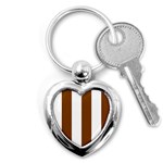 Vertical Stripes - White and Chocolate Brown Key Chain (Heart)
