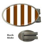 Vertical Stripes - White and Chocolate Brown Money Clip (Oval)