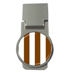 Vertical Stripes - White and Chocolate Brown Money Clip (Round)