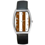 Vertical Stripes - White and Chocolate Brown Barrel Style Metal Watch
