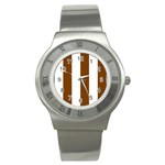 Vertical Stripes - White and Chocolate Brown Stainless Steel Watch
