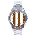 Vertical Stripes - White and Chocolate Brown Stainless Steel Analogue Watch