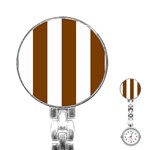 Vertical Stripes - White and Chocolate Brown Stainless Steel Nurses Watch