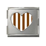 Vertical Stripes - White and Chocolate Brown Mega Link Heart Italian Charm (18mm)