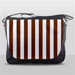 Vertical Stripes - White and Chocolate Brown Messenger Bag