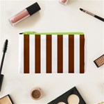 Vertical Stripes - White and Chocolate Brown Canvas Cosmetic Bag (XS)