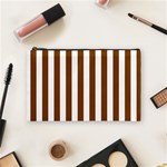 Vertical Stripes - White and Chocolate Brown Cosmetic Bag (M)