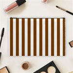 Vertical Stripes - White and Chocolate Brown Cosmetic Bag (L)