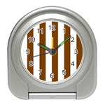 Vertical Stripes - White and Chocolate Brown Desk Alarm Clock