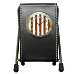 Vertical Stripes - White and Chocolate Brown Pen Holder Desk Clock