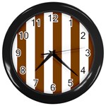 Vertical Stripes - White and Chocolate Brown Wall Clock (Black)