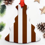 Vertical Stripes - White and Chocolate Brown Christmas Tree Ornament (Two Sides)