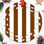 Vertical Stripes - White and Chocolate Brown Ornament (Round Filigree)