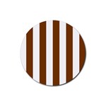 Vertical Stripes - White and Chocolate Brown Rubber Round Coaster (4 pack)