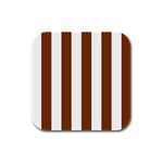 Vertical Stripes - White and Chocolate Brown Rubber Square Coaster (4 pack)