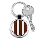 Vertical Stripes - White and Auburn Brown Key Chain (Round)