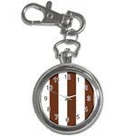 Vertical Stripes - White and Auburn Brown Key Chain Watch