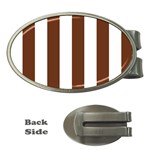 Vertical Stripes - White and Auburn Brown Money Clip (Oval)