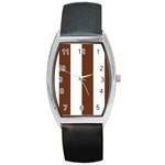 Vertical Stripes - White and Auburn Brown Barrel Style Metal Watch