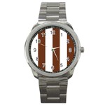 Vertical Stripes - White and Auburn Brown Sport Metal Watch