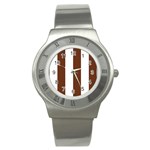 Vertical Stripes - White and Auburn Brown Stainless Steel Watch
