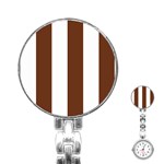 Vertical Stripes - White and Auburn Brown Stainless Steel Nurses Watch