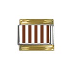Vertical Stripes - White and Auburn Brown Gold Trim Italian Charm (9mm)