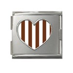 Vertical Stripes - White and Auburn Brown Mega Link Heart Italian Charm (18mm)