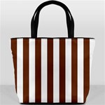 Vertical Stripes - White and Auburn Brown Bucket Bag