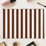 Vertical Stripes - White and Auburn Brown Cosmetic Bag (XXL)