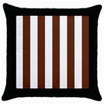 Vertical Stripes - White and Auburn Brown Throw Pillow Case (Black)