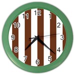 Vertical Stripes - White and Auburn Brown Color Wall Clock