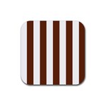 Vertical Stripes - White and Auburn Brown Rubber Coaster (Square)