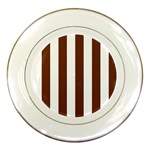 Vertical Stripes - White and Auburn Brown Porcelain Plate